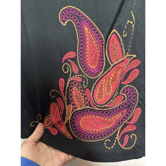 J. Jill Paisley Embroidered Cotton Blend Top Size Large Boho Lagenlook Modest - Picture 7 of 8